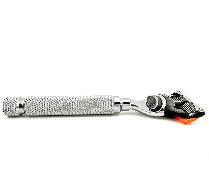 Parker 5-Blade Razor Handle Compatible with Gillette® Fusion® Cartridges – Weighted Metal Handle with Textured Grip for Smooth Tug-Free Shaving | Luxury Men’s Gift | 1 Cartridge Included (CHROME)