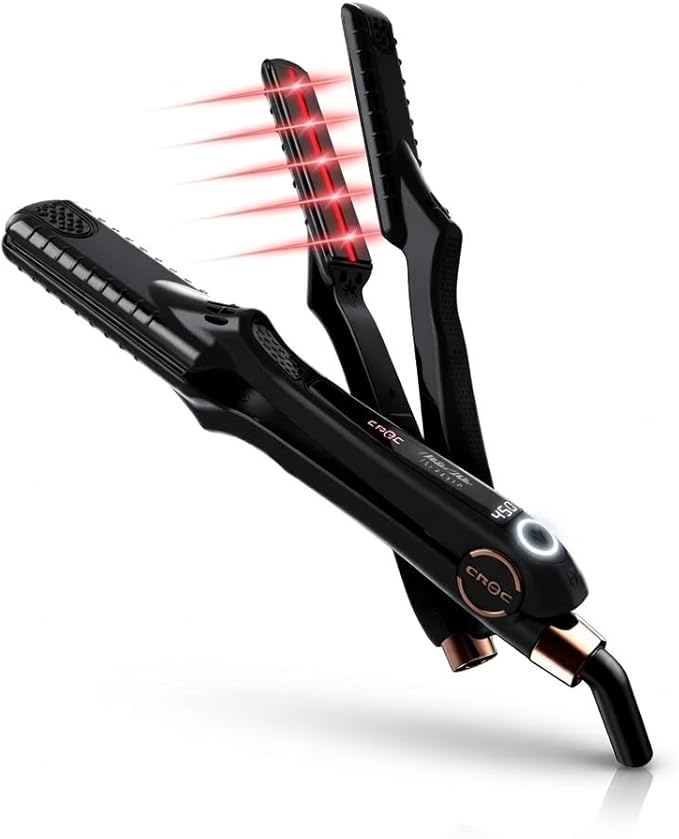 Croc Master Infrared Black Titanium Flat Iron 1.5” – Professional Hair Straightener with Patented Infrared Technology Digital Temperature Control (280–450°F) Negative Ion Technology Dual Voltage