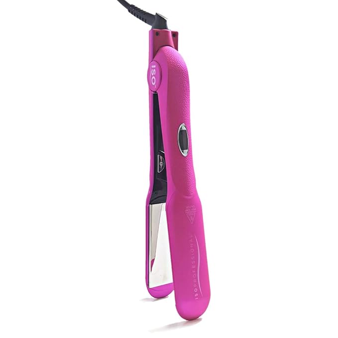 ISO Beauty Gold Collection Metallic Color 1.5 Inch Floating Plates Flat Iron Hair Straightener with Adjustable Auto Power Off Smart Memory Temp Control &amp LCD Display (Pink)