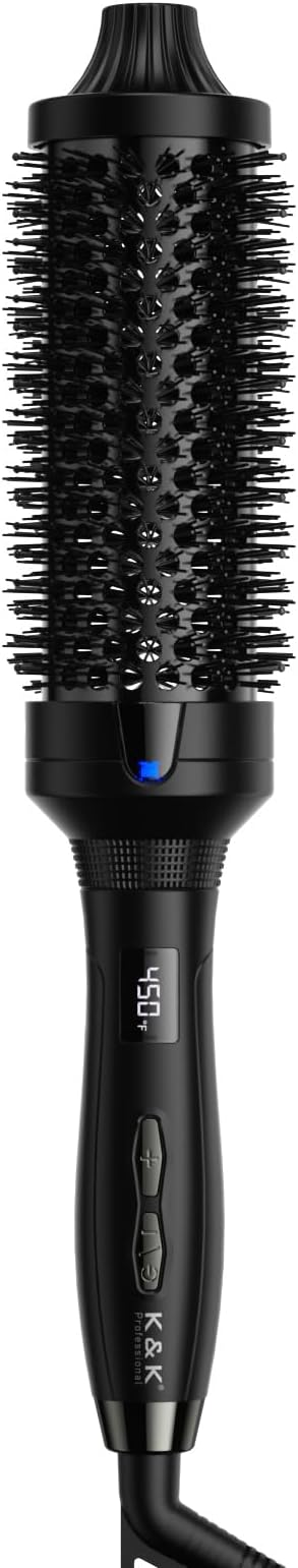 K&ampK Thermal Brush for Blowout Look Pro 1.77 Inch Heated Round Brush with Ceramic Tourmaline Coating Ionic Makes Hair Smoother Get Natural Curls 122-446°F Dual Voltage for Travel