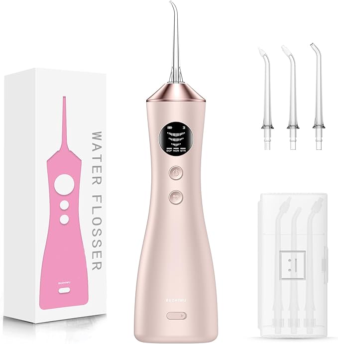 Water Dental Flosser for Teeth Portable Cordless Water Flosser with 300ML Rechargeable with Type-C IPX7 Waterproof Water Flossers for Adults with 3 Intensity Modes and 3 Flossing Tips