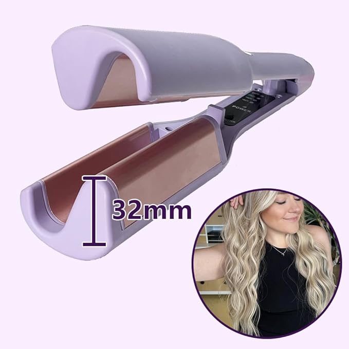 V Shape Curling Iron 32mm Hair Deep Waver Adjustable Temperature Locking Button Hair Curler Ceramic Big Waves Crimper Hair Iron Styling Tool