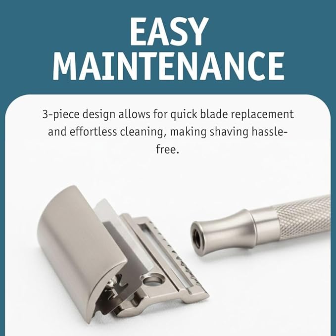 MERKUR 23 INOX Stainless Steel Double Edge Safety Razor Satin Finish Long Knurled Handle Three Piece Closed Comb