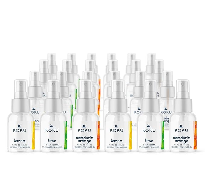 KOKU Citrus Hand &amp Body Spray Set of 3 Scents | Lemon-Lime-Mandarin Orange | 24 x 1.2 fl oz | Family Pack