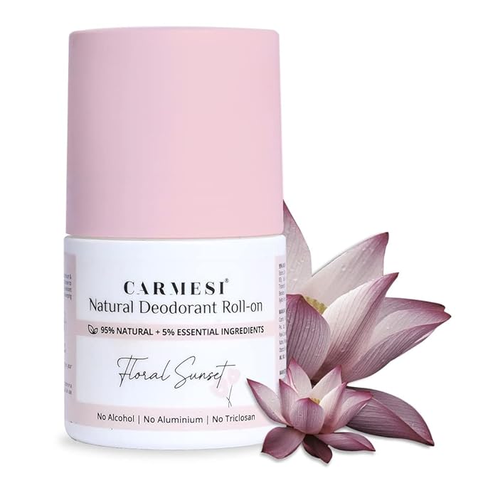 C.a.r.m.e.s.i. Natural Underarm Roll On Deodorant for Women | 95% Natural + 5% Essential Ingredients | For Fresh Underarms All Day | No Alcohol &amp Aluminium | Floral Sunset | 50 ml