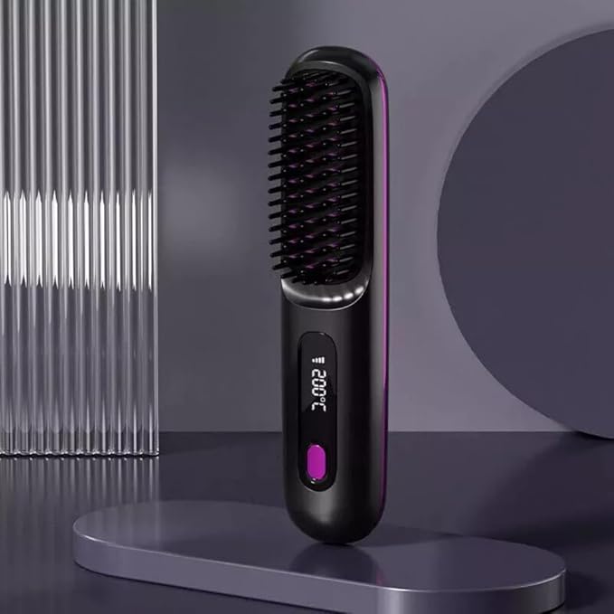 Go Brush Pro Portable Straightener Brush GoBrush Pro Rechargeable &amp Cordless Mini Hair Comb (Pink)