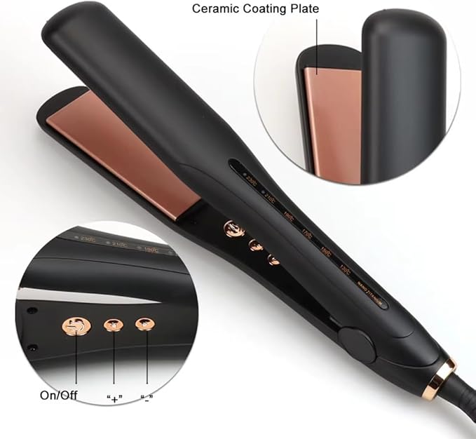Professional Hair Straightener with Ceramic Coating Plates Black and Rose Gold Fast PTC Heater Technology 2-in-1 Straightening and Curling Iron
