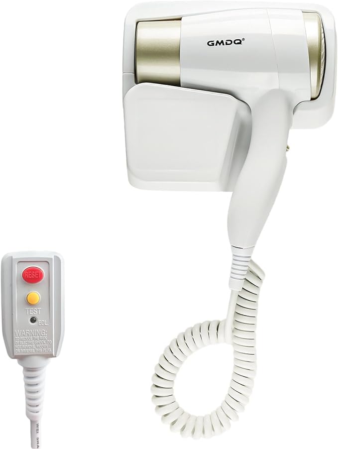 Wall Mounted Hair Dryer for Bathroom - 110V Professional Blow Dryer with Fast Drying Salon Motor Heavy Duty Wall Mount Hairdryer with Stand Rack Includes Screws+Adhesive