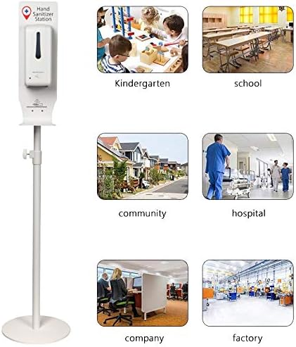 Standing Automatic Sanitizer Dispenser Movable Sanitizer Station with Height Adjustable Metal Stand and Refillable Canister Anti-Theft Design
