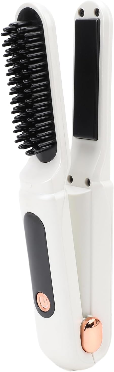 YUYTE Hair Straightener Brush for Women: 2 in 1 Curling &amp Straightening Brush with Dust Cover Ceramic Hot Comb with 3 Temps for Hair Styling (White)