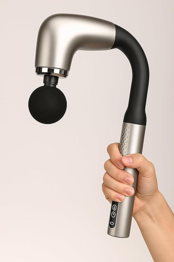 Handheld Cordless &amp Rechargeable Back Massager - Quiet - Full Body Massage Device for Women Aches Relief Sports Recovery and Deep Relaxation - Light Silver