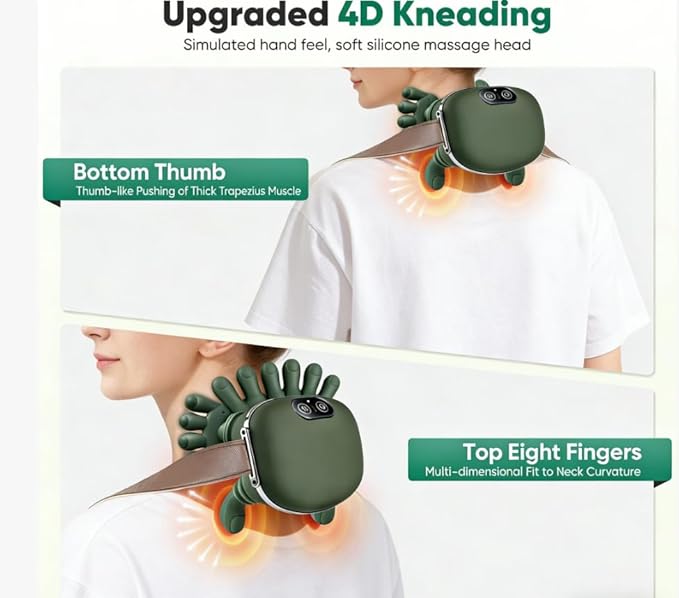 psycat 4D Neck and Shoulder Heat Massager Wireless Portable Neck Massager Relieves Muscle Pain Simulates Deep Tissue Massage of Human Hand for Home Office