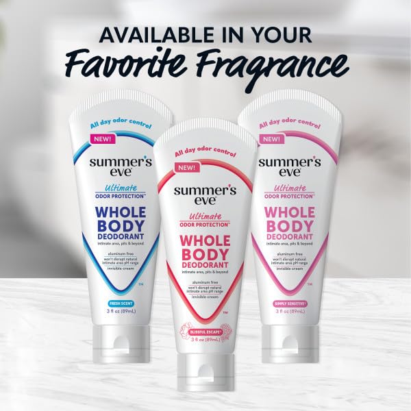 Summer's Eve Ultimate Smell Protection Whole Body Cream Deodorant Blissful Escape (3oz) Simply Sensitive (3oz) &amp Fresh Scent (3oz) (2ea)