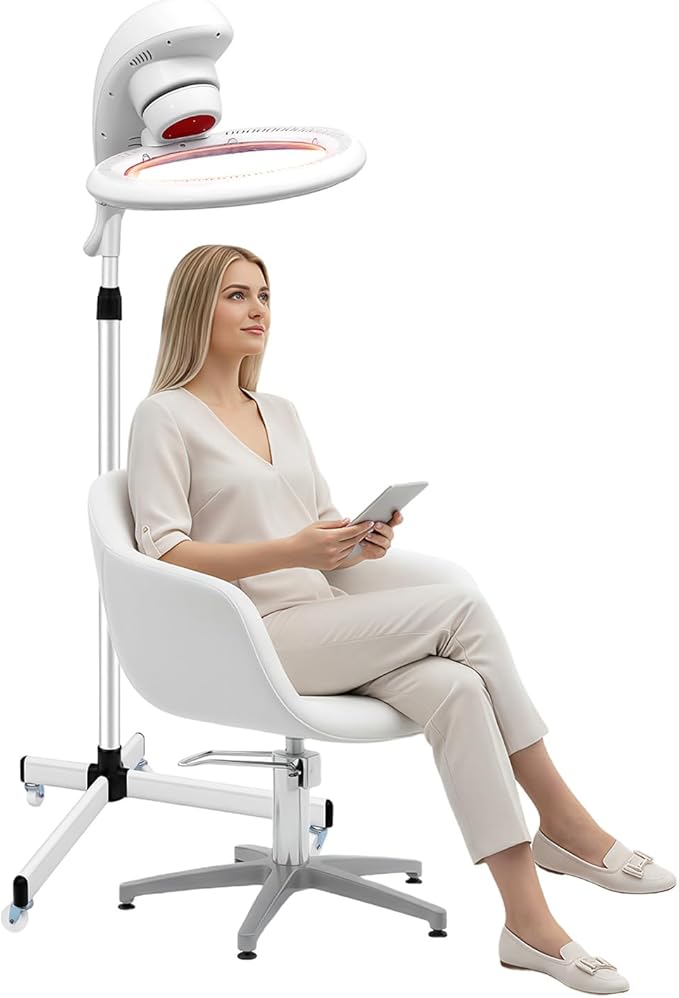 Floor Hair Dryer Salon Dryer Fast Drying Various Adjustable Modes with Timer 360° Efficient Heating Adjustable Height Rolling Base Quiet Operation for Salon and Home Use（White）