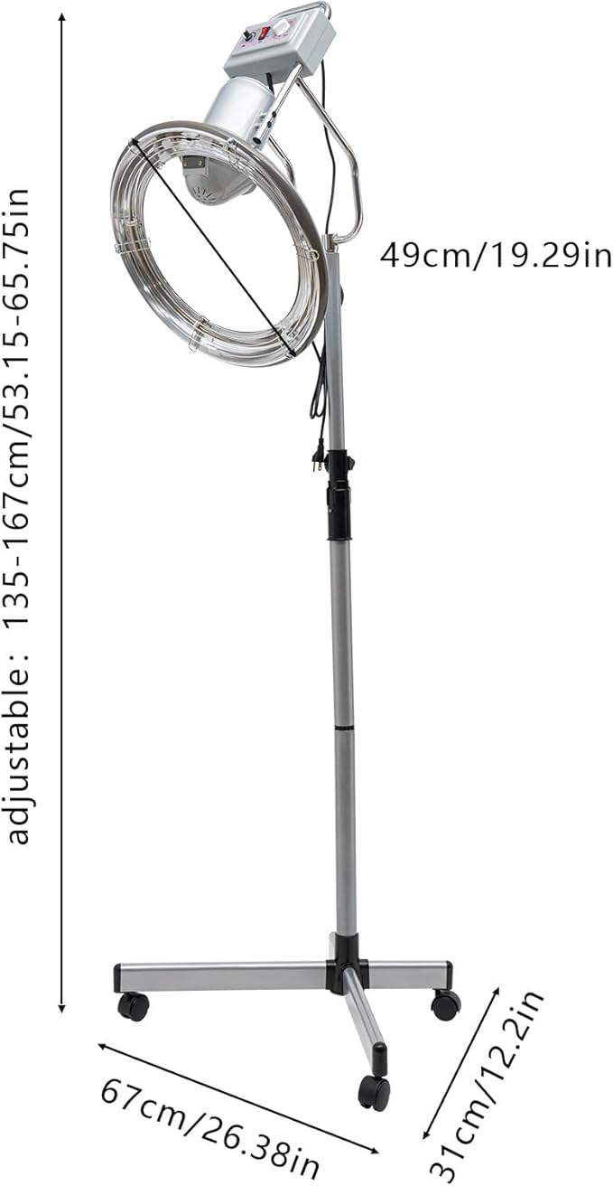 Hooded Stand Up Hair Bonnet Dryer Salon Hair Perming Machine Orbiting Rotating Hair Processor with Rolling Base for Beauty Salon or Home Use 360 Degree Rotation Compatible Silver
