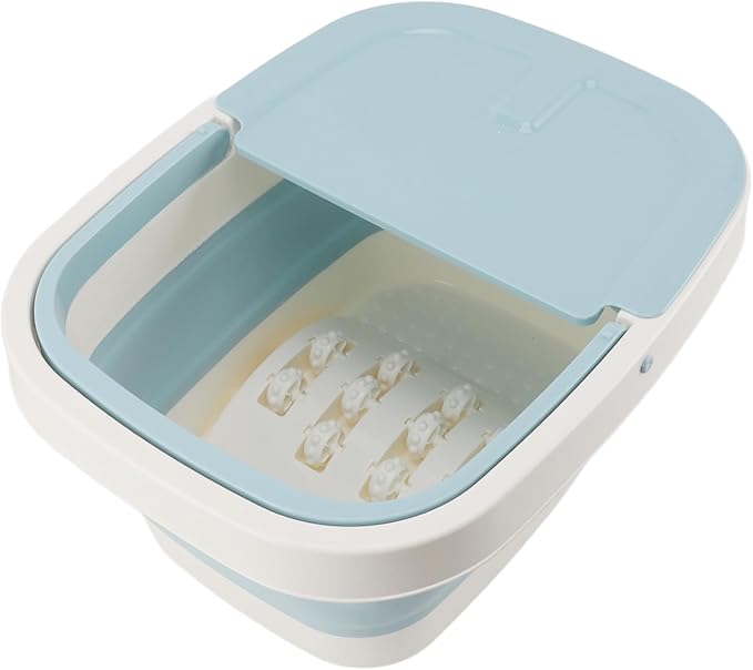 Yunseity Foot Bucket Foot Bath Basin Large Capacity Massage Points Wheel Removable Lid Foldable with Handle for Pedicure (Blue)