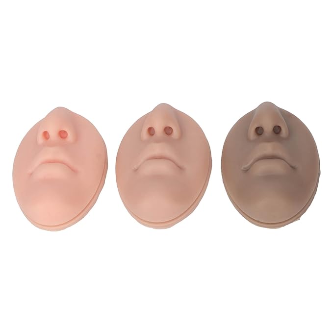3pcs Silicone Nose Mouth Model Professional Soft Flexible Piercing Model for Beauty Salon Reusable Simulation Silicone Face Model for Acupuncture Teaching Durable Silicone Prosthetic Nose