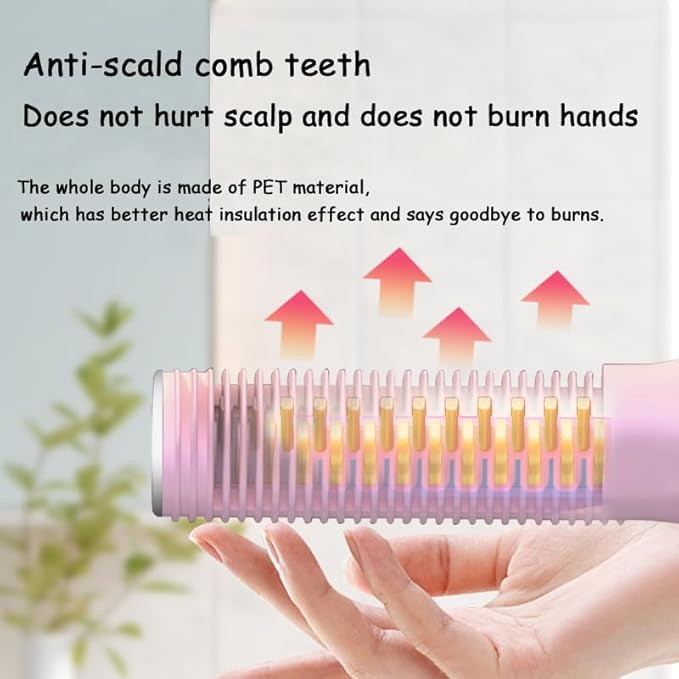 Cordless Hair Straightener Brush 5 Temperature Setting USB Rechargeable Hair Straightener Comb Fast Heating Styling Anti-Scald Design Curling Iron