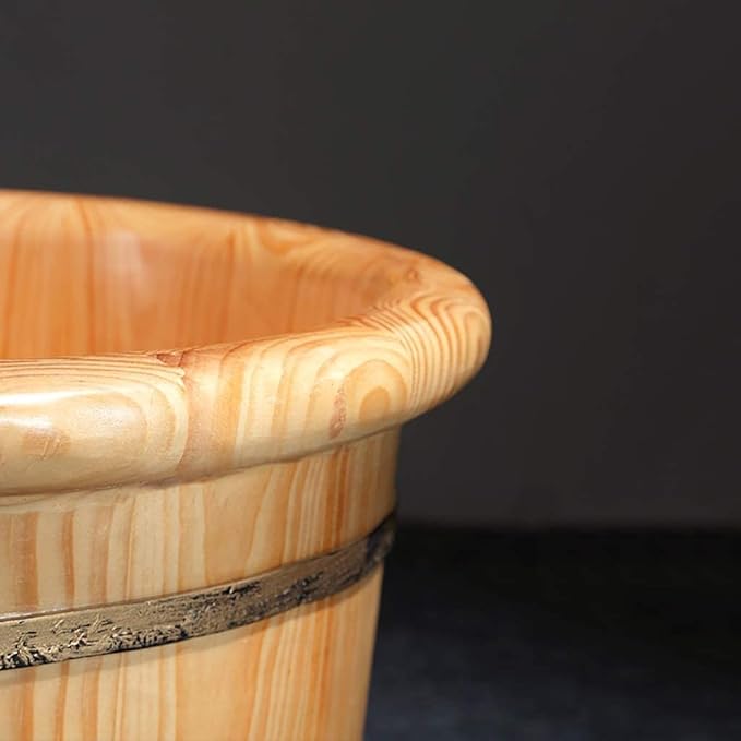 Household Foot Bath Barrel Solid Wood Foot Washing Barrel Thick Foam Foot Barrel Foot Spa Bath Massager (Color : 26cm with Cover)