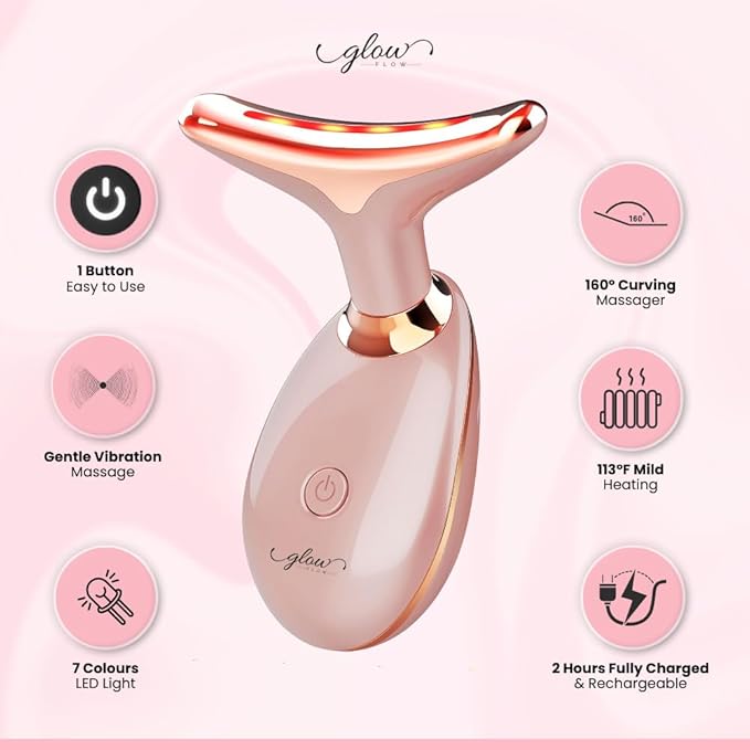 Red-Light-Therapy-for-Face and Neck with 7 Color Facial Massager for Face and Neck (Pink)