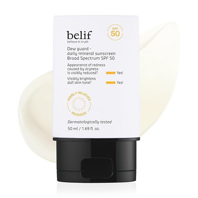 belif Dew Guard - Daily Mineral sun SPF 50 Hydrating Niacinamide Sunscreen (1.69 fl. oz) - Daily Broad Spectrum Reduces Redness No-White Cast Non-Greasy Korean Skincare