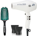 Parlux 3800 Eco Friendly Ionic and Ceramic White Hair Dryer and Miracle Large Detangling Brush Mint Green – Professional Blow Dryer and Dual Bristle Brush for Smooth Shiny Frizz-Free Hair