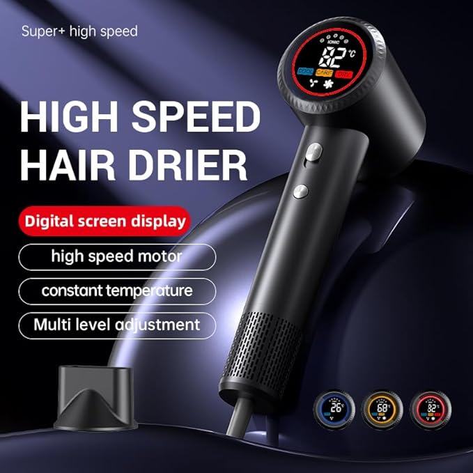 ELOVA Negative Ionic Hair Dryer 150000 RPM High Speed Brushless Motor Fast Drying Blow Dryer Smart Temperature Control Low Noise and Magnetic Diffuser &amp Nozzle for Home Salon Travel