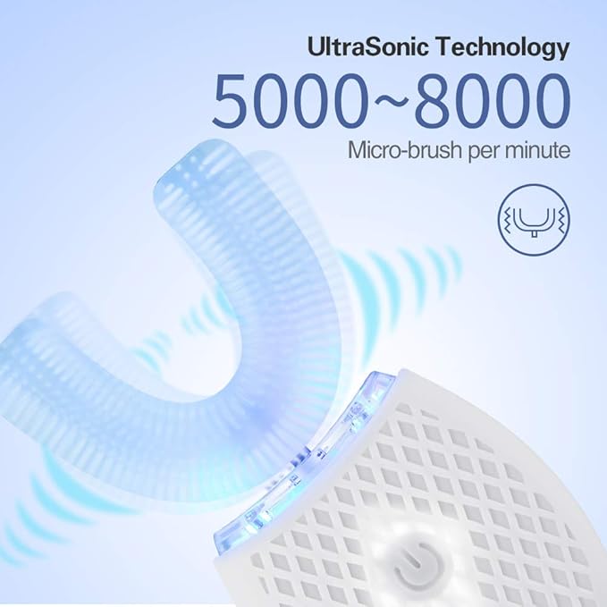 Ultrasonic Automatic Toothbrush Ultrasonic U-Shaped Toothbrushes for Adult 360° Mouth Cleaning Electric ToothBrush with Automatic Timer Wireless Charging Teethbrush Kit for Travel Or Home (White)