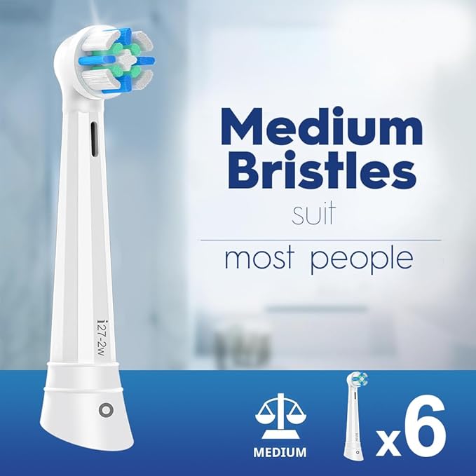 6 Pack Replacement Heads with Medium Soft Bristles Compatible with Oral b IO 2/3/4/5/6/7/8/9/10 Series Electric Toothbrush IO Brush Heads Compatible with Oral b (White)