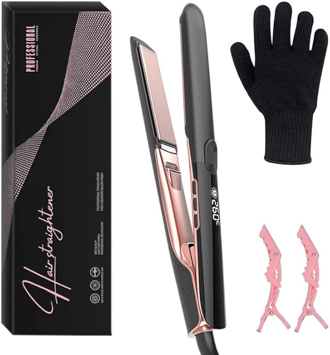 2-in-1 Digital Hair Straightener &amp Curler – Negative Ionic Flat Iron with LED Display 6 Adjustable Temp Settings up to 260°F Ceramic Floating Plates Auto Shut-Off Dual Voltage for Travel