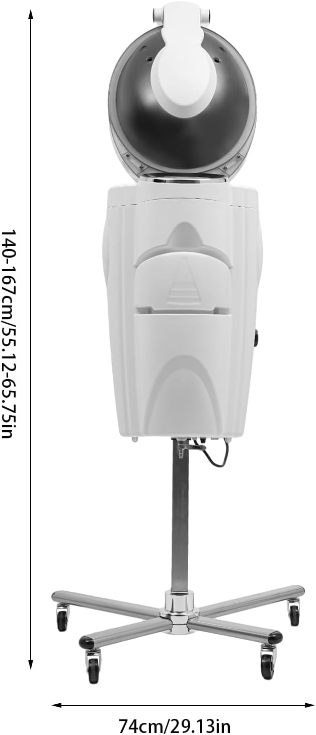 Professional Standing Hair Steamer for Salon &amp Home 700W Ozone Steam Therapy with Light Scalp Care Adjustable Height Hooded Dryer with 12 Light Auto Shut-Off (White)