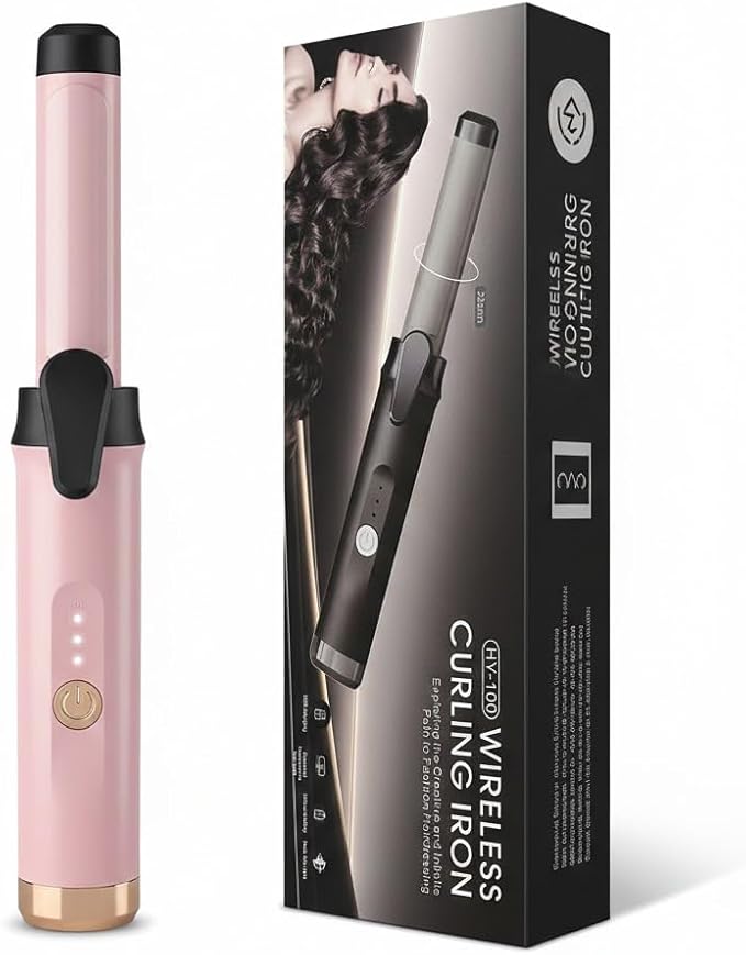 USB Rechargeable Cordless Curling Iron &amp Straightener 2-in-1 Mini Travel Hair Styler with Dual Temperature Settings Ceramic Portable Curling Wand for On-The-Go Touch-Ups(Gold)