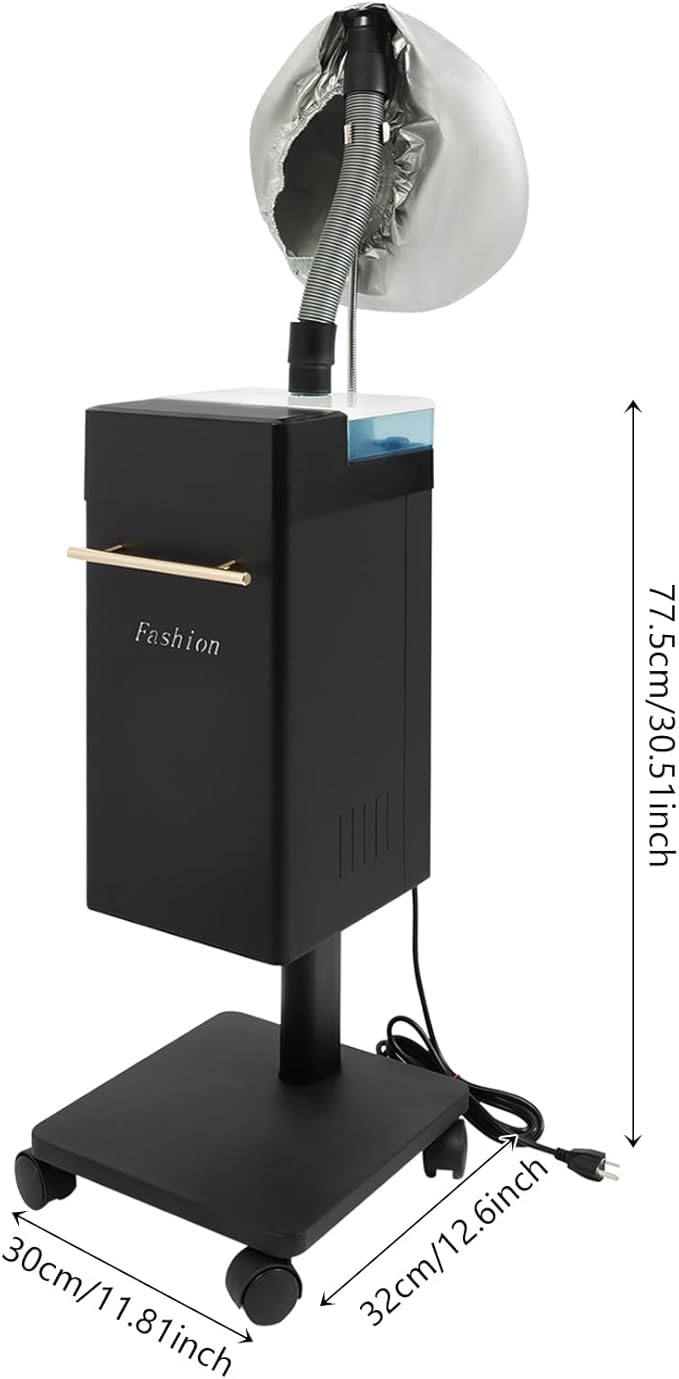 DYRABREST Professional Nano Hair Steamer Heavy-Duty Nano Steam Hair Treatment Machine Freestanding Multi-Function Hair Care Steamer for Color Spa Scalp Care 4 Wheels &amp External Tank (Black)