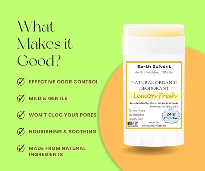 Magnesium Deodorant Vegan Natural Organic Dead Sea Minerals &amp Aloe Vera For Sensitive Skin 24hr Protection Aluminum Free Paraben Free Baking Soda Free Cruelty Free - For Men &amp Women (Lemon