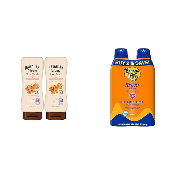 Hawaiian Tropic Hawaiian Tropic Sheer Touch Ultra Radiance Lotion Sunscreen SPF 50 &amp Banana Boat Sport Ultra SPF 50 Sunscreen Spray Twin Pack
