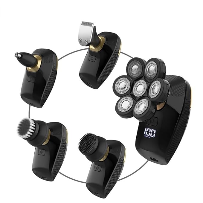 Head Shavers for Bald Men 5 in 1 Bald Head Shaver Multifunctional Electric Razor Head Shaving for Bald Men LED Display Cleansing Brush Nose Hair Trimmer