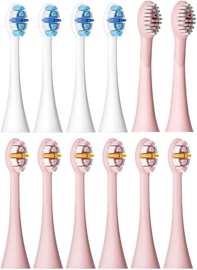 Compatible with Seago Electric Toothbrush Heads 12 Pieces Adult Toothbrushes 5 Modes Pressure Sensor IPX7 Waterproof with Holder C027(SG-C027-12PCS Pink)