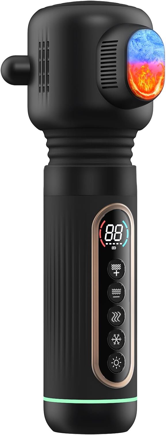 Handheld Vibrating Trigger Point Massage Gun with Heat and Cold &amp Red Light Deep Tissue Vibration Massager for Full Body Pain Relief Pressure Point Massage Tool -Gifts for Men &amp Women (Large