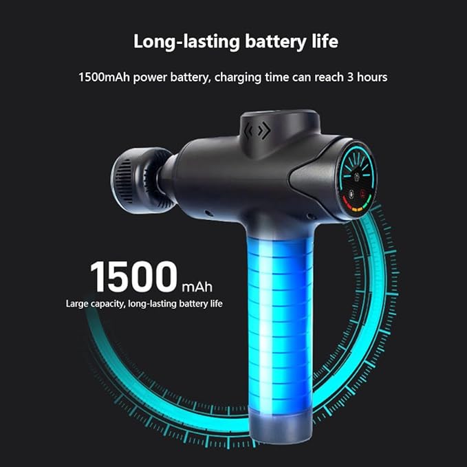 Massager Hot and Cold Massager Deep Tissue Back Massage 14mm Massage Depth 12 Frequency Levels Touch Screen 7 Interchangeable Heads 1500mah Muscle Massage for Pain Relief