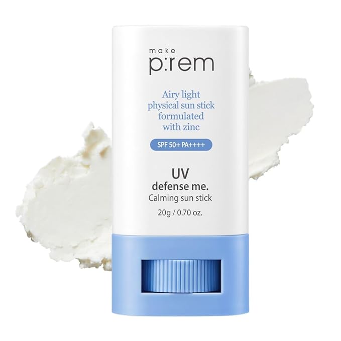 MAKEP:REM [make p:rem] UV defense me. Calming sun stick SPF 50 | non-nano zinc oxide physical sunscreen for face | UVA/UVB protection | No oxybenzone &amp octinoxate | 20g 0.70 fl.oz. | makeprem