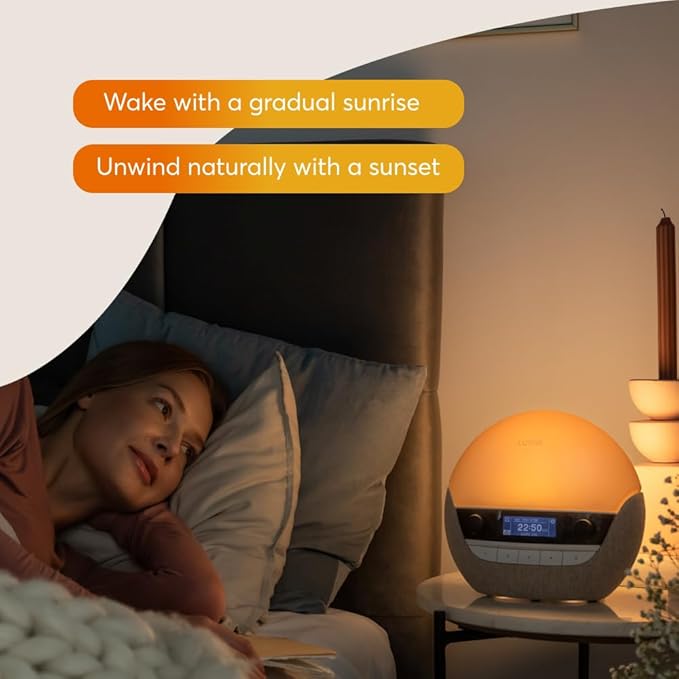 Lumie Bodyclock Luxe 700FM | Wake-Up Light with FM Radio Bluetooth Speakers Sunrise/Sunset Features and Low-Blue Light for Sleep