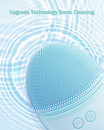 EZBASICS Facial Cleansing Brush Waterproof Sonic Vibrating Face Brush for Deep Cleansing Gentle Exfoliating and Massaging Inductive charging (Blue)