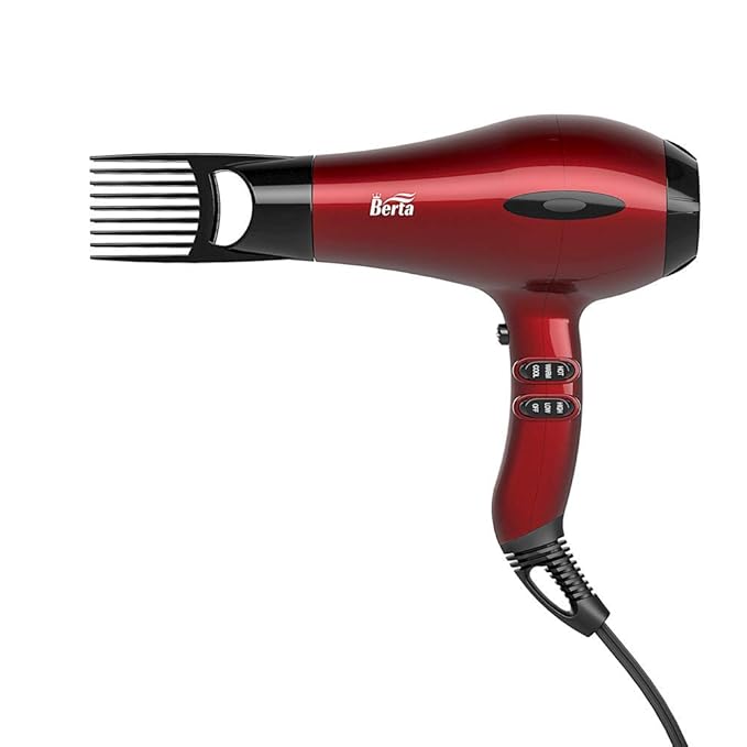 BERTA 1875W Powerful Negative Ions Hair Dryer Ceramic Professional Far Infrared Blow Dryer 2 Speeds 3 Heating Settings (3 Attachments)
