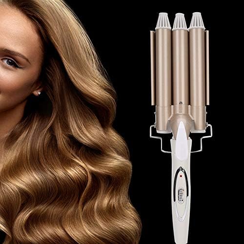 Electric Hair Curler Professional 3 Hair Curling Iron Hair Waver Hairdressing Styling Tool for Women or Girls 22mm (Champagne)(US)