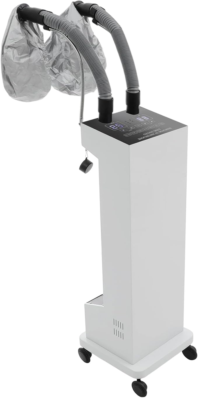 Hair Steamer Nano Hair Steamer Dual Tube - Professional Hooded Hair Dryer for Salon &amp Home Use Hair Care Steam Conditioning Suitable for All Hair Types (White)