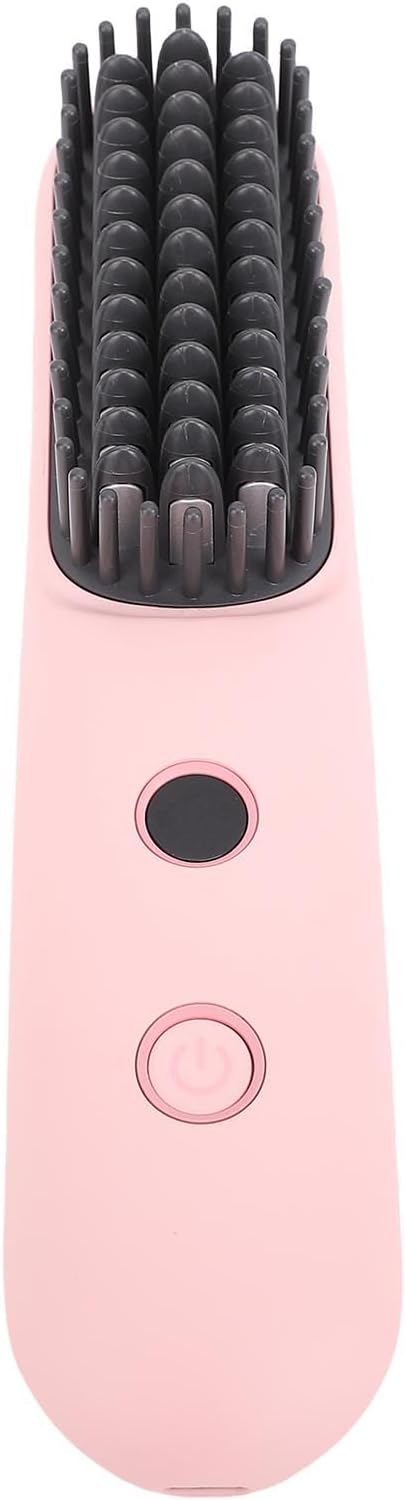 Negative Ionic Hair Straightener Portable Brush Cordless Hair Straightening Comb 2 in 1 Curler with 6400mAh Battery 3 Temp Settings 160C180C200C for Travel &amp Home(Pink)