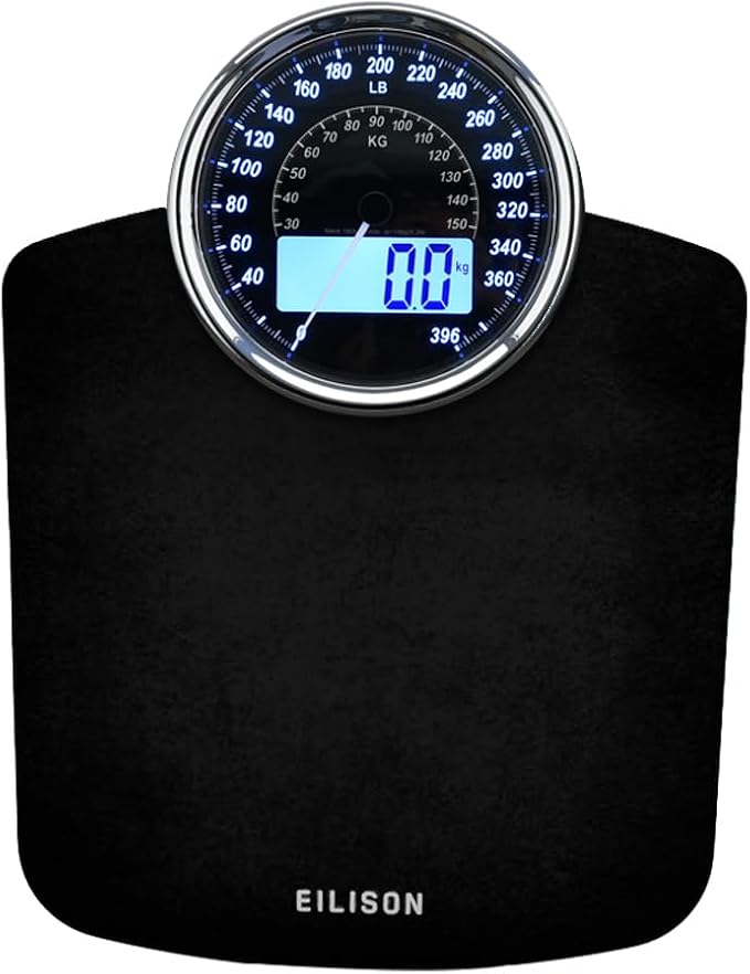 EILISON Highly Advance 2-in-1 Digital &amp Analog Weighing Scale for Body Weight-400lbs 4 High Precison GX Sensor Accurate Thick Tempered Glass Extra Large Display (Black)