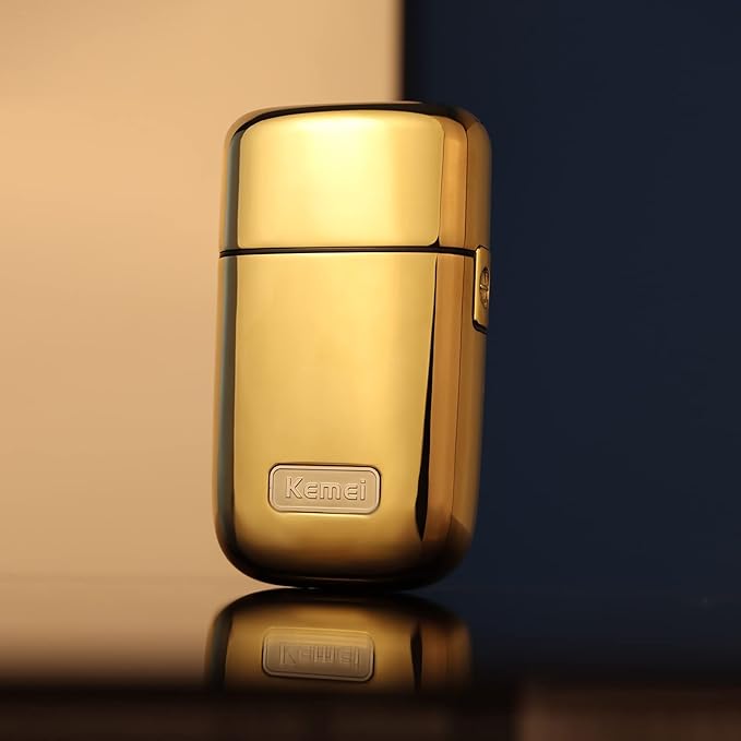 KEMEI Electric Razors for Men Professional Cordless All Metal Electric Razor Lithium Titanium Razors USB Rechargeable Facial Beard TrimmerGolden (TX1 Gold)