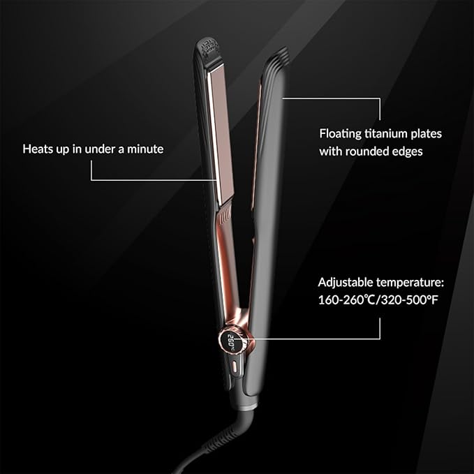 Professional Hair Straightener 260°F High Temperature Ceramic Coating Temperature Control Integrated Beauty Power Generation Suitable for All Hair Types Black (Black)