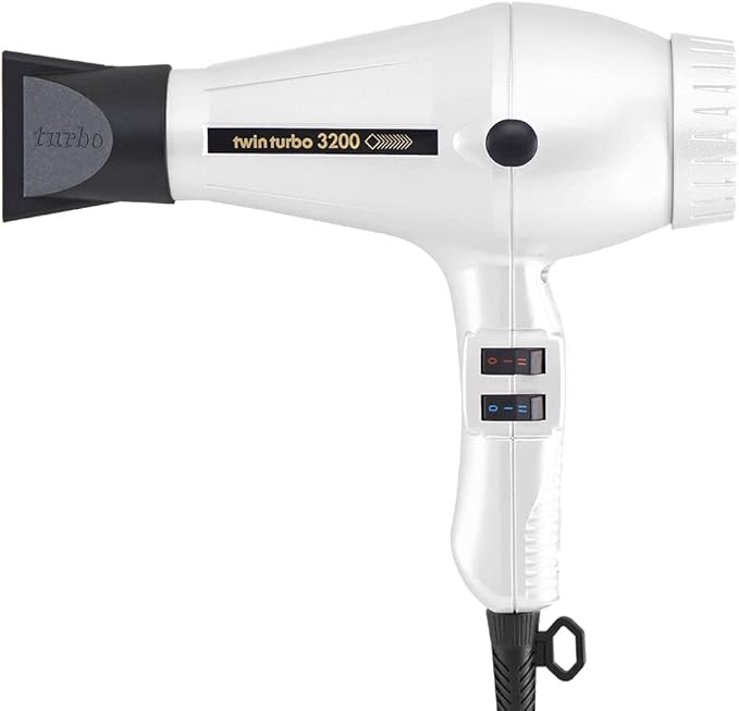 Turbo Power Twin Turbo 3200 White Hair Dryer and Miracle Large Detangling Brush Mint Green – Professional Blow Dryer and Anti-Frizz Hair Brush with Nylon and Boar Bristles for Smooth Shiny Hair